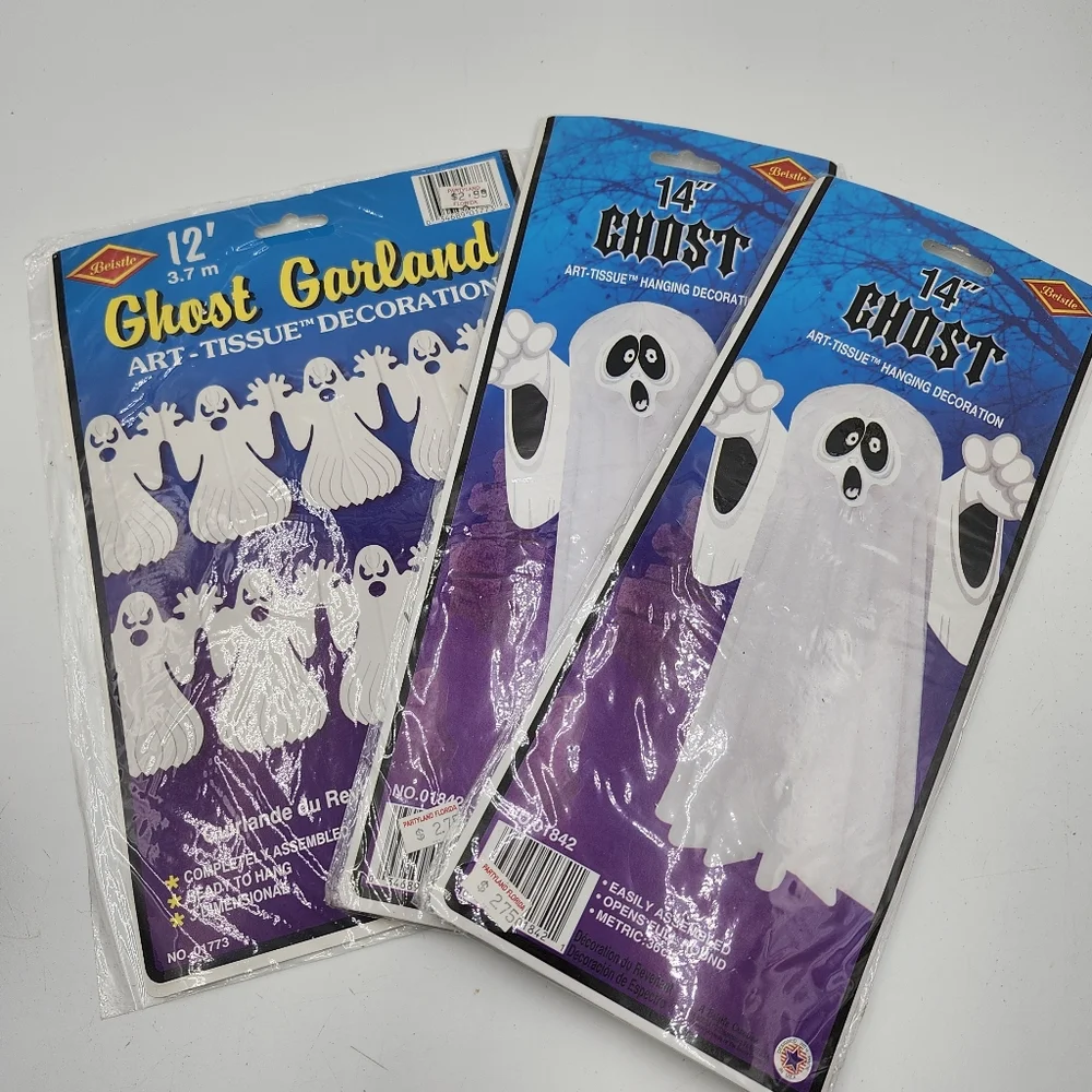 Lot of 2 VINTAGE NEW BEISTLE GHOST GARLAND tissue 12FT 1987